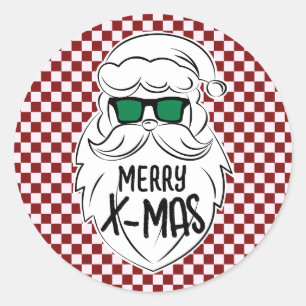 Adesivo Retro Vermelho Rosa Xadrez Papai Noel Natal