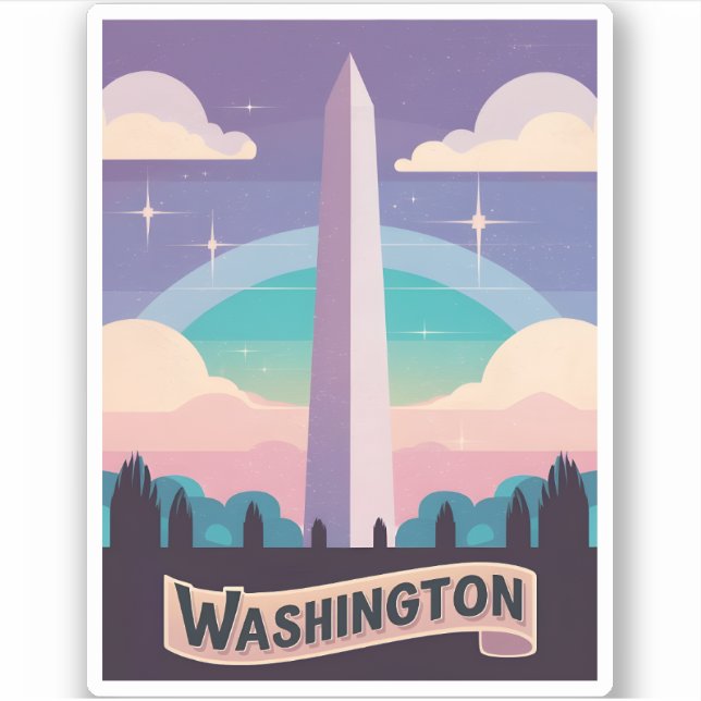 Adesivo Retro Viagem 80s Neon Washington Monument Lofi Art (Frente)