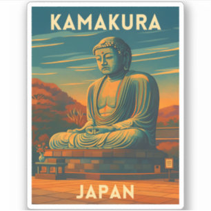 Adesivo Retro Viagem Vintage Kamakura Japão Buda