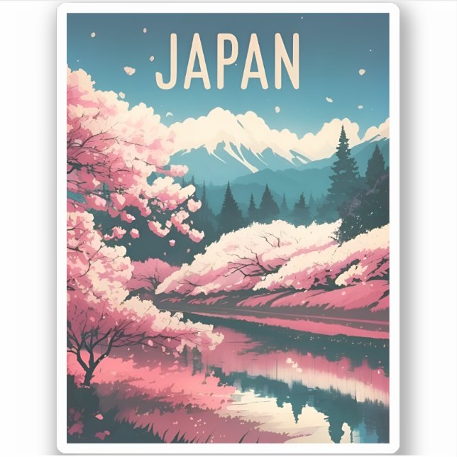 Adesivo Retro Viagens vintage Japão Sakura Cherry Blossom (Frente)