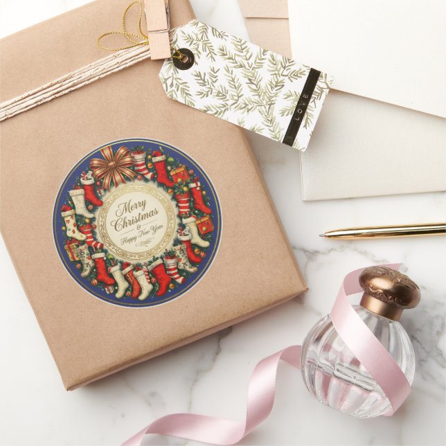 Adesivo Retro Vintage Christmas Stockings Blue (Presentear)