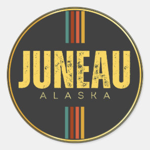 Adesivo Retro vintage, Cidade de Juneau, Alasca, 70s Groov