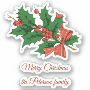 Adesivo Retro Vintage Merry Christmas Holly Nome do Arco