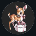 Adesivo Retro Vintage Reindeer Pink Christmas Baby Deer<br><div class="desc">Retro Vintage Reindeer Rosa Natal Bebê Rosa Cottagecore</div>