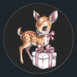 Adesivo Retro Vintage Reindeer Pink Christmas Baby Deer<br><div class="desc">Retro Vintage Reindeer Rosa Natal Bebê Rosa Cottagecore</div>