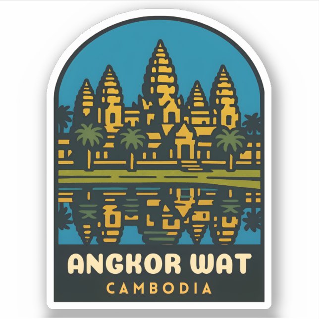 Adesivo Retro Vintage Travel Angkor Wat Cambodia  (Frente)