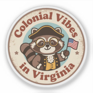 Adesivo Retro Virgínia_ Guaxinim com Bandeira Americana Pe