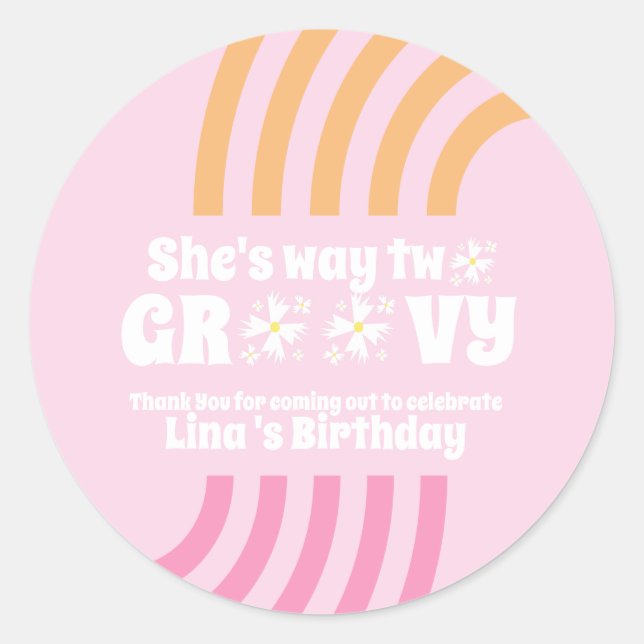 Adesivo Retro Way 2 Groovy Daisy Flower Birthday Pink (Frente)