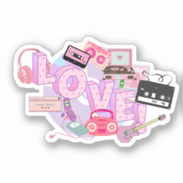 Adesivo Retro Y2K LOVE & MUSIC – Vibrações Rosa