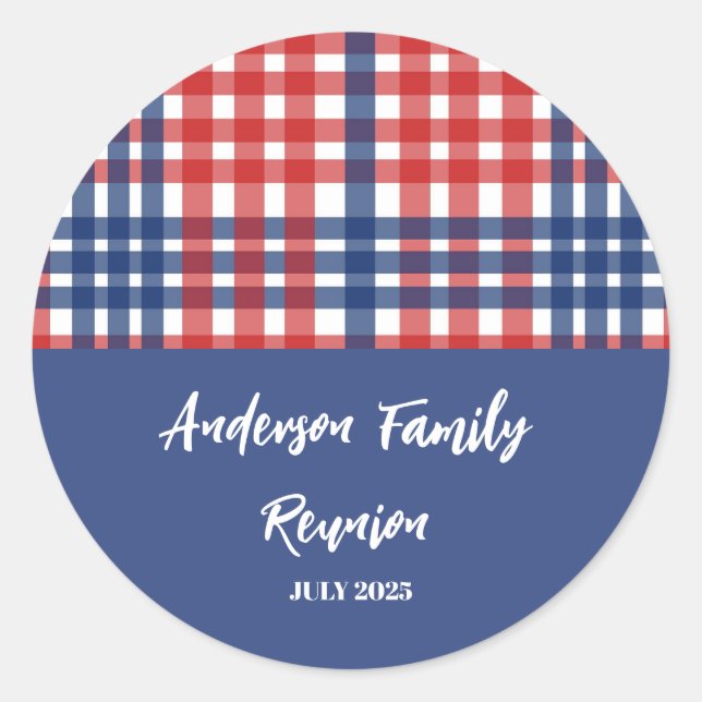 Adesivo Reunião da família Red, White e Blue Gingham (Frente)