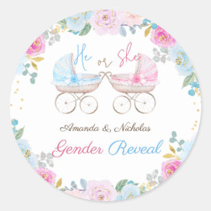 Adesivo Revelação de Gênero Floral Fofo Rosa Azul