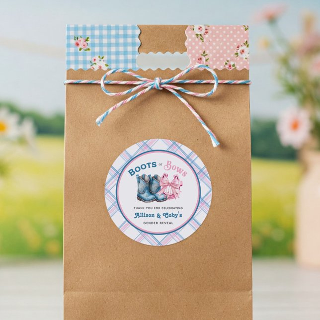Adesivo Revelação de Gênero Ocidental de Boots ou Arcos (Boots or Bows Gender Reveal Stickers)