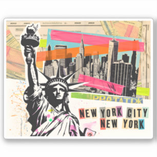 Adesivo Revista de Viagem Paisagem de Nova York Colagem Po