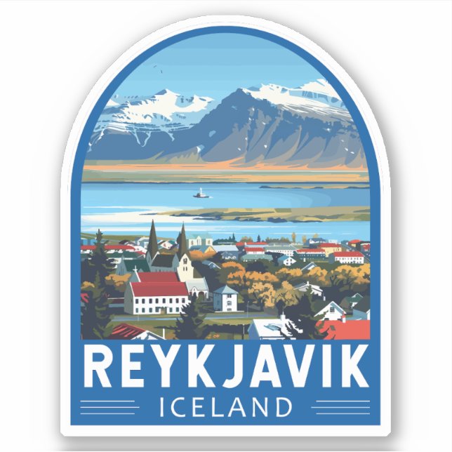 Adesivo Reykjavík Islândia Viagem Art Vintage (Frente)