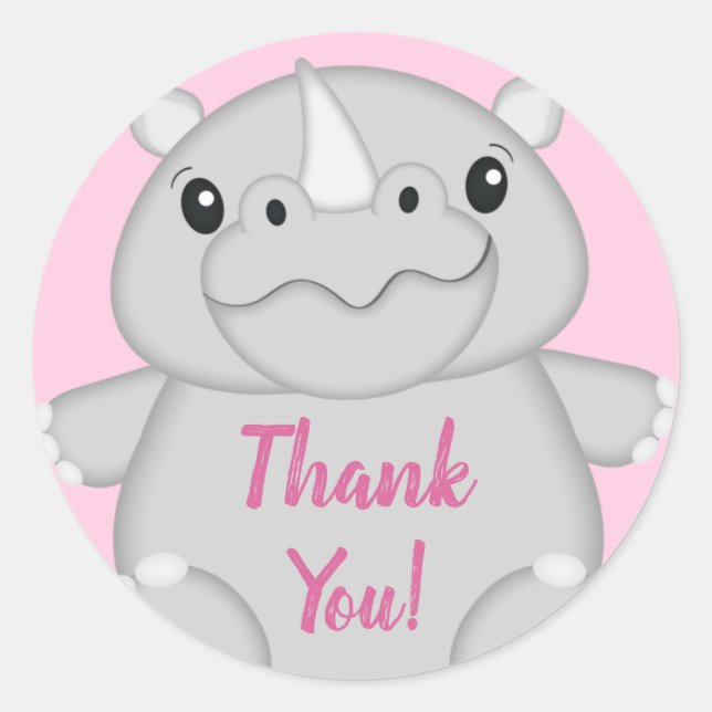 Adesivo Rhino Chá de fraldas Safari Garota Rosa (Frente)