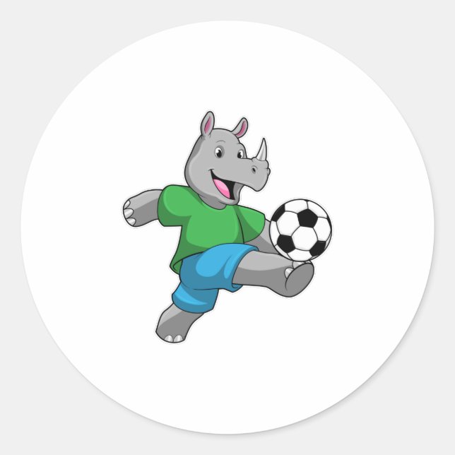 Adesivo Rhino como jogador de futebol com futebol (Frente)