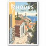 Adesivo Rhodes Grécia Old Town Viagem Art Vintage<br><div class="desc">Rodes retro vetor viagem design. Rodes,  a maior das ilhas Dodecanesas da Grécia,  é conhecida pelas suas zonas de praia,  e ruínas antigas.</div>