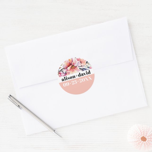 Adesivo Rhododendron, bold typography peach-pink wedding (Envelope)