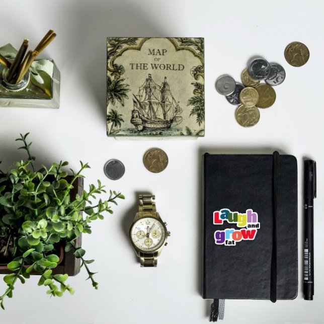 Adesivo Ria e cresça gordo, motivacional, colorido (Criador carregado)