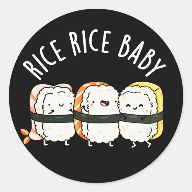 Adesivo Rice Bebê Engraçado Sushi Pun Dark BG (Frente)