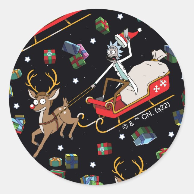 Adesivo Rick and Morty | Christmas Reindeer Sleigh Pattern (Frente)