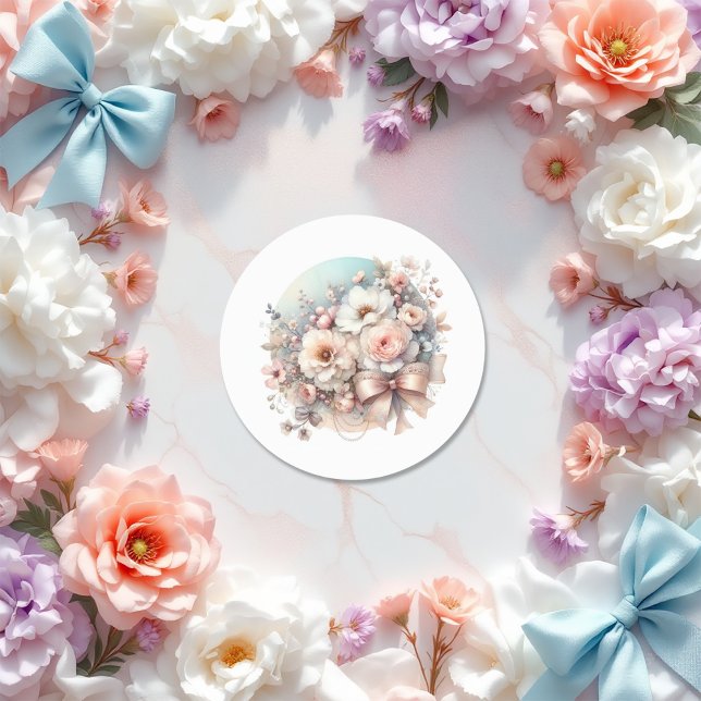Adesivo Rico Floral Elegante (Elegant Love Fancy Floral Bridal Shower Classic Round Sticker++)
