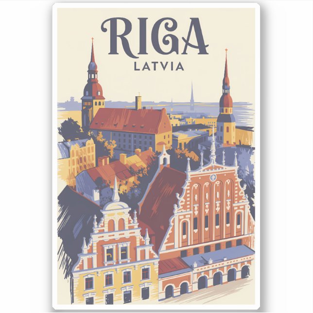 Adesivo Riga Latvia Illustration Travel Art Vintage (Frente)