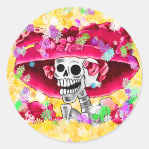 Adesivo Rindo de Mulher Esqueleta em Red Bonnet