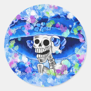 Adesivo Rindo de mulher esquelética em Blue Bonnet