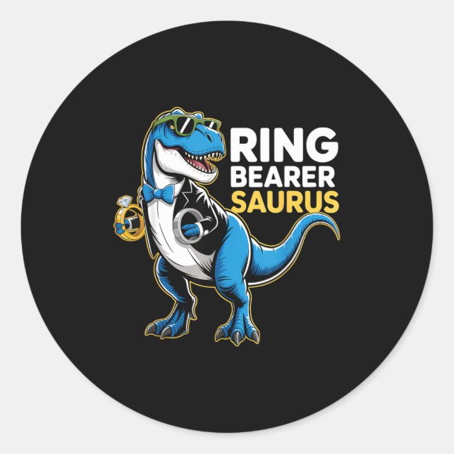 Adesivo Ring Bearer T-rex Dino Funny Wedding Party Ring Di (Frente)