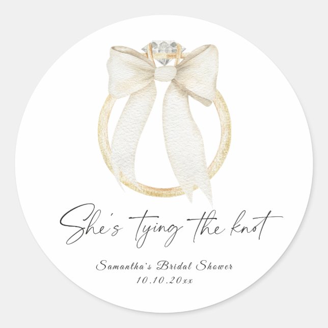 Adesivo Ring Bow She's tying the knot Bridal Shower (Frente)