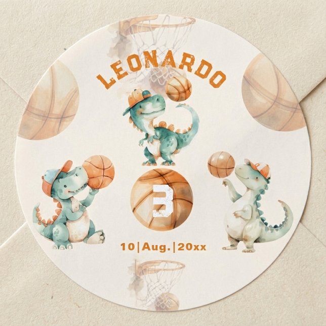 Adesivo Roar & Score Basketball Dino Boy Birthday (Criador carregado)