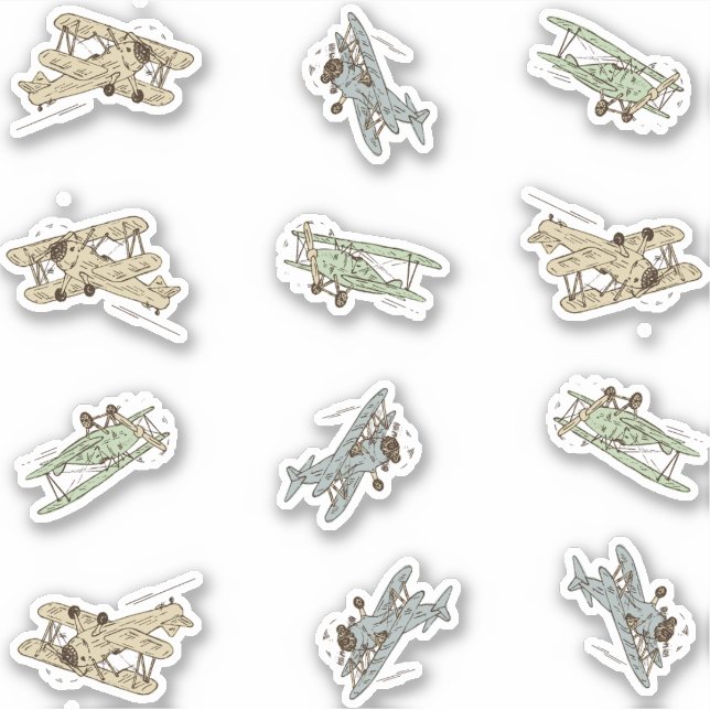 Adesivo Roaring Art Deco Bi-planes - recorte verde-azul (Frente)