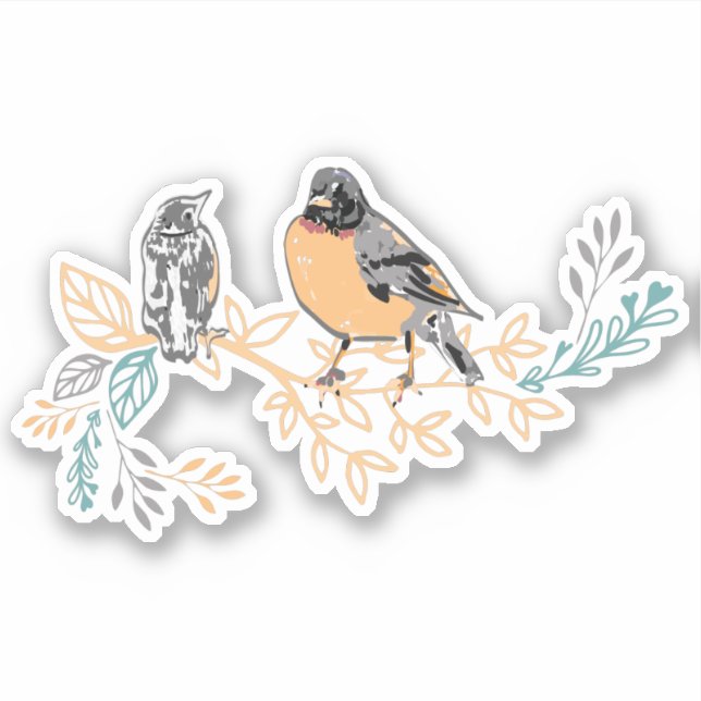 Adesivo Robin Bird Mama e Baby Summer Brood com Flores (Frente)