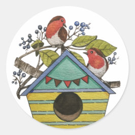 Adesivo Robins Com Airelas E Birdhouse
