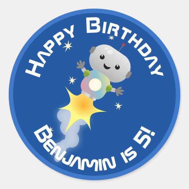 Adesivo Robô bonito voando em ilustração de desenho animad (Frente)