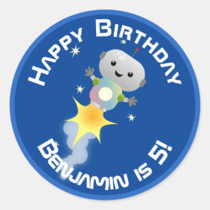 Adesivo Robô bonito voando na ilustração de desenhos an