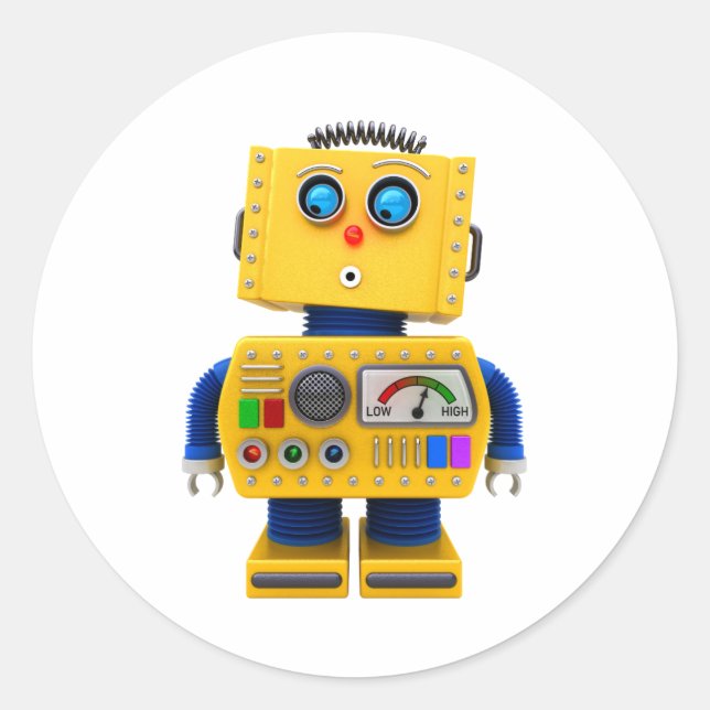 Adesivo Robô de brinquedo curioso olhando para baixo (Frente)