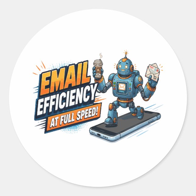 Adesivo Robô de Produtividade de E-mail Rápido (Frente)