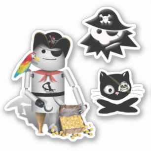 Adesivo Robô Pirata, Gato e Kid 3 Pack