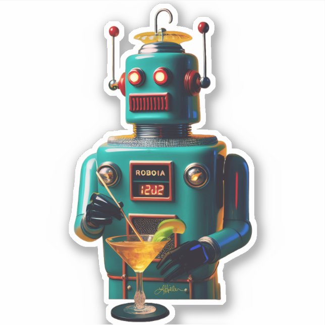 Adesivo Robô Retro Futurista ROBIA 12J2 Mixologista (Frente)