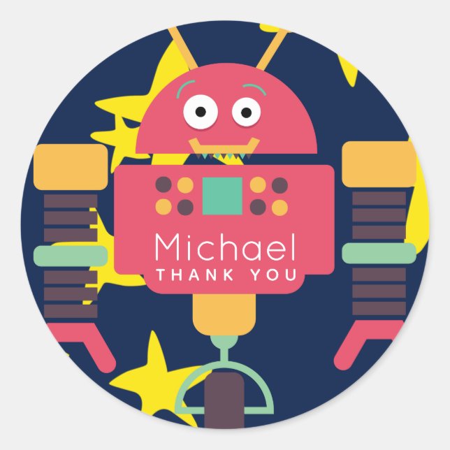 Adesivo Robot Party Stickers Boys Personalizados Favores (Frente)