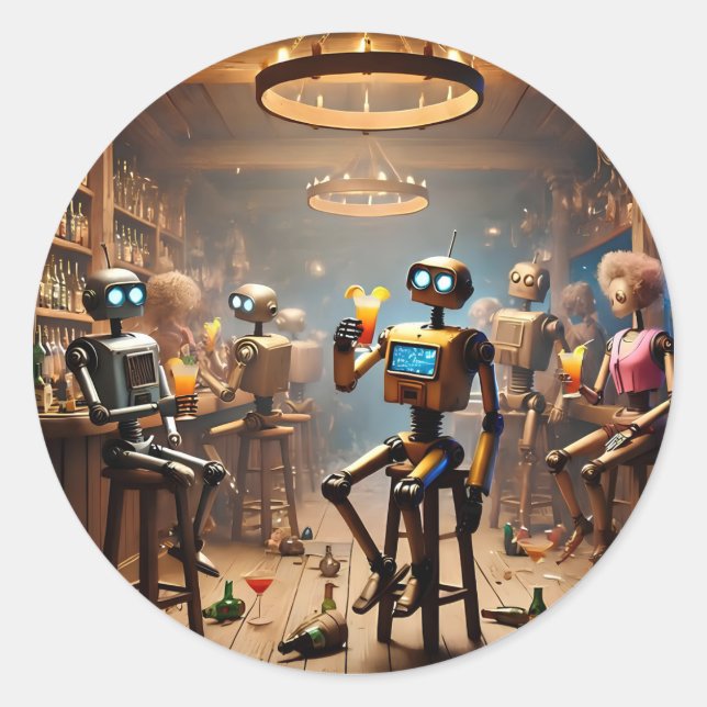 Adesivo robots having fun in a bar (Frente)
