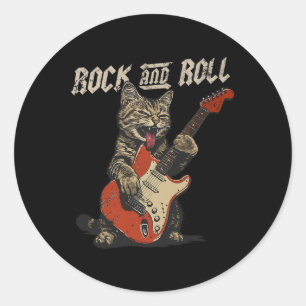 Adesivo Rock And Roll Guitar Cat Vintage Rock Guitarist Ca