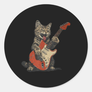 Adesivo Rock And Roll Guitar Cat Vintage Rock Guitarist Ca