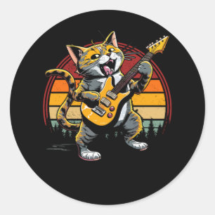 Adesivo Rock Cat Jogando Violão Elétrico Guitarista Cat Lo