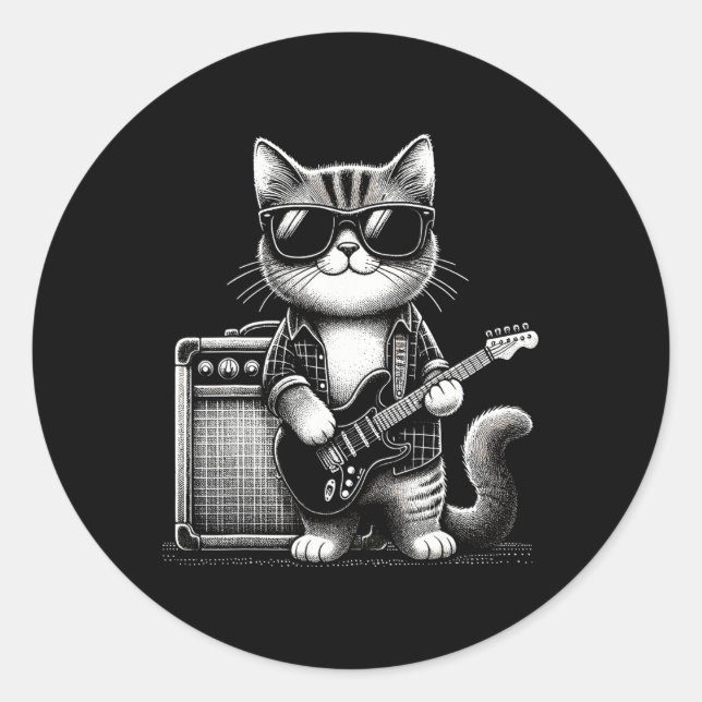 Adesivo Rock Cat tocando violão (Frente)