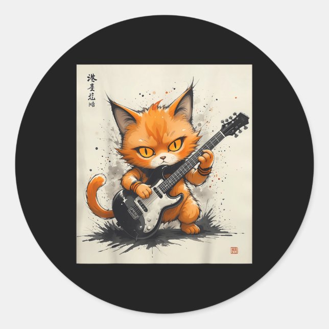 Adesivo Rock Cat Tocando Violão Engraçado (Frente)