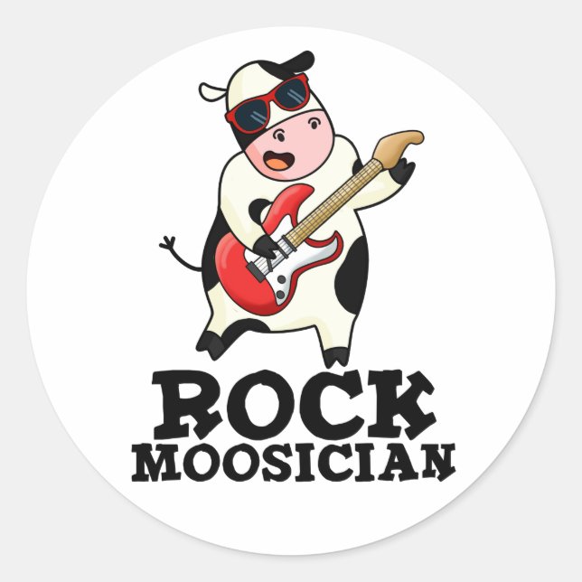 Adesivo Rock Mooslocais Engraçado Cow Musical Pun (Frente)