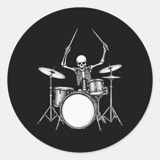 Adesivo Rock N Roll Drummer Skeleton Tocando Tambores (Frente)